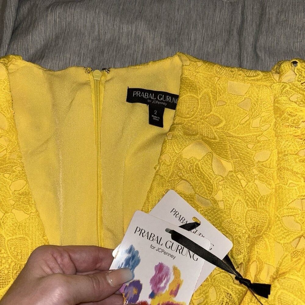 Prabal Gurung For JCPenney Yellow Puff Sleeve V-Neck Floral Party Dress Size 4 - Picture 6 of 11